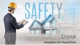  Presentation with blueprint - Presentation design enhanced with young-engineer-holding-blueprint-concept background and a  colored foreground