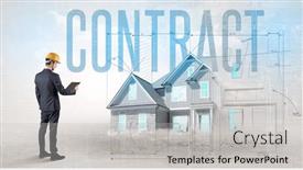  Presentation with blueprint - PPT theme enhanced with young-engineer-holding-blueprint-concept background and a light gray colored foreground