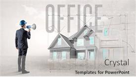  Presentation with blueprint - Presentation theme consisting of young-engineer-holding-blueprint-concept background and a light gray colored foreground