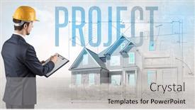  Presentation with blueprint - Slides enhanced with young-engineer-holding-blueprint-concept background and a light gray colored foreground