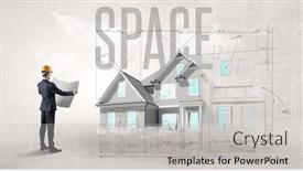  Presentation with blueprint - Slide set enhanced with young-engineer-holding-blueprint-concept background and a light gray colored foreground