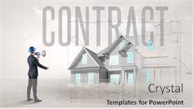  Presentation with blueprint - Audience pleasing slide set consisting of young-engineer-holding-blueprint backdrop and a light gray colored foreground