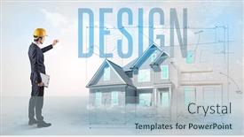  Presentation with engineer design - Beautiful PPT theme featuring young-engineer-holding-blueprint backdrop and a light blue colored foreground