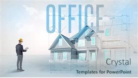  Presentation with planning - Audience pleasing slide set consisting of young-engineer-holding-blueprint backdrop and a light blue colored foreground