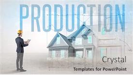  Presentation with production planning - Amazing PPT theme having young-engineer-holding-blueprint backdrop and a light gray colored foreground