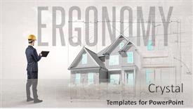  Presentation with blueprint - Colorful PPT theme enhanced with young-engineer-holding-blueprint backdrop and a light gray colored foreground