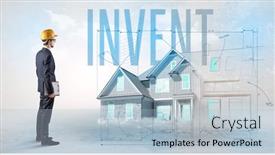  Presentation with blueprint - Amazing presentation design having young-engineer-holding-blueprint backdrop and a light blue colored foreground