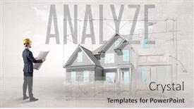  Presentation with blueprint - PPT theme with young-engineer-holding-blueprint background and a light gray colored foreground