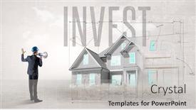  Presentation with invest - Beautiful slide set featuring young-engineer-holding-blueprint backdrop and a light gray colored foreground