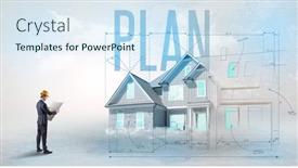  Presentation with blueprint - Slides featuring young-engineer-holding-blueprint background and a sky blue colored foreground