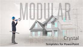  Presentation with blueprint - Cool new PPT theme with young-engineer-holding-blueprint backdrop and a light gray colored foreground