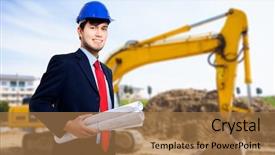  Presentation with construction law - Amazing presentation design having young engineer in a construction backdrop and a coral colored foreground