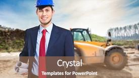  Presentation with construction law - Slide set having young engineer in a construction background and a coral colored foreground