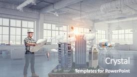  Presentation with media - Slide set having young engineer man mixed media background and a gray colored foreground