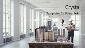  Presentation with media - PPT theme having young engineer man mixed media background and a  colored foreground