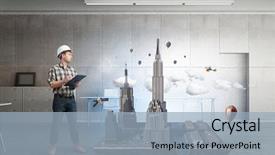  Presentation with media - Presentation theme having young engineer man mixed media background and a  colored foreground