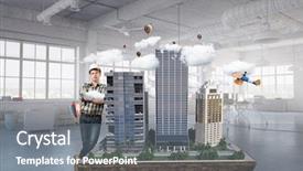  Presentation with media - Audience pleasing theme consisting of young engineer man mixed media backdrop and a  colored foreground