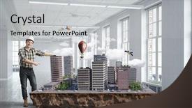  Presentation with engineering desk of civil engineer - Cool new slide deck with young engineer man mixed media backdrop and a  colored foreground