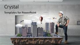  Presentation with media - Presentation design consisting of young engineer man mixed media background and a light gray colored foreground
