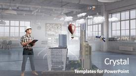  Presentation with media - Amazing presentation design having young engineer man mixed media backdrop and a  colored foreground