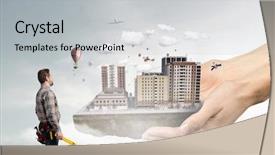  Presentation with media - Colorful PPT theme enhanced with young engineer man mixed media backdrop and a  colored foreground