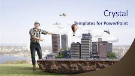  Presentation with media - Slides featuring young engineer man mixed media background and a  colored foreground