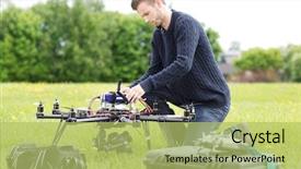  Presentation with surveillance - Slide deck featuring young engineer preparing surveillance drone background and a yellow colored foreground