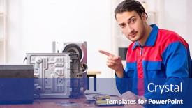  Presentation with engine system diesel - Cool new presentation theme with young-engineer-repairing-musical-hi backdrop and a ocean colored foreground