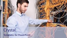  Presentation with mechanical engineering engineer tools - PPT layouts featuring young engineer with tablet computer background and a sky blue colored foreground