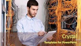  Presentation with computer room - Theme with young engineer with tablet computer background and a tawny brown colored foreground