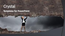  Presentation with woman engineer - Theme with young engineer woman lifting brick wall above head background and a dark gray colored foreground