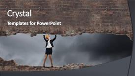  Presentation with woman engineer - PPT theme having young engineer woman lifting brick wall above head background and a dark gray colored foreground