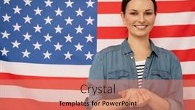  Presentation with english teacher - Presentation theme enhanced with young-english-teacher-on-american background and a coral colored foreground