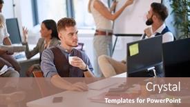  Presentation with entrepreneur - Slide set featuring young-entrepreneur-holding-a-coffee background and a coral colored foreground