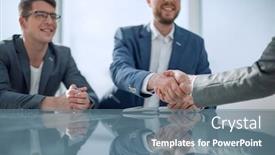  Presentation with business partner - Amazing presentation design having young-entrepreneur-shaking-hands backdrop and a seafoam green colored foreground