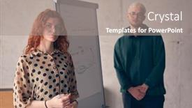  Presentation with project - Presentation theme featuring young-entrepreneurs-confidently-present background and a gray colored foreground