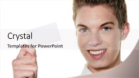  Presentation with business card - Audience pleasing PPT layouts consisting of young entrepreneurs with business card backdrop and a  colored foreground