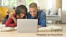  Presentation with ethnic - Presentation design with young-ethnic-couple-connected background and a lemonade colored foreground