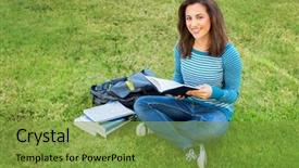  Presentation with ethnic - Cool new PPT theme with bookbag - young ethnic woman doing school backdrop and a tawny brown colored foreground