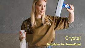  Presentation with cleaning - Cool new theme with young-european-woman-cleaning-glass backdrop and a tawny brown colored foreground