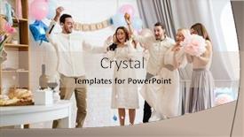  Presentation with gender reveal - Slide deck featuring young-excited-couple-blowing-up background and a soft green colored foreground