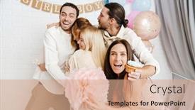  Presentation with reveal - Theme having young-excited-couple-hugging background and a coral colored foreground