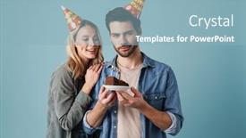  Presentation with birthday party - Colorful PPT layouts enhanced with young-excited-couple-in-party backdrop and a light blue colored foreground