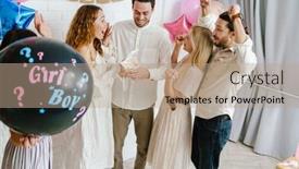  Presentation with gender reveal - Slide deck with young-excited-couple-open-surprise background and a coral colored foreground