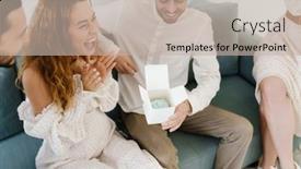  Presentation with gender reveal - Colorful PPT theme enhanced with young-excited-couple-open-surprise backdrop and a  colored foreground