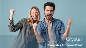  Presentation with man woman - Slides with young-excited-man-and-woman background and a ocean colored foreground