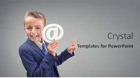  Presentation with space suit - Presentation theme with young-executive-businessman-boy background and a light gray colored foreground