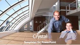  Presentation with new office - Cool new PPT theme with young executives in their new backdrop and a coral colored foreground