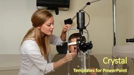  Presentation with eye doctor - Audience pleasing slide deck consisting of young eye doctor druring a test with patient in her office backdrop and a tawny brown colored foreground