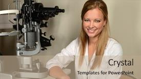  Presentation with medical eye - Slides enhanced with young eye doctor in examination background and a  colored foreground